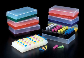 96 WELL MICROTUBE RACK W/LID ASSORTED COLORS - Click Image to Close